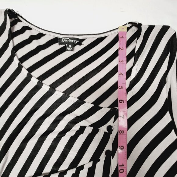Cotton Long Sleeve Black And White Stripe Tunic Top - Picture 9 of 10